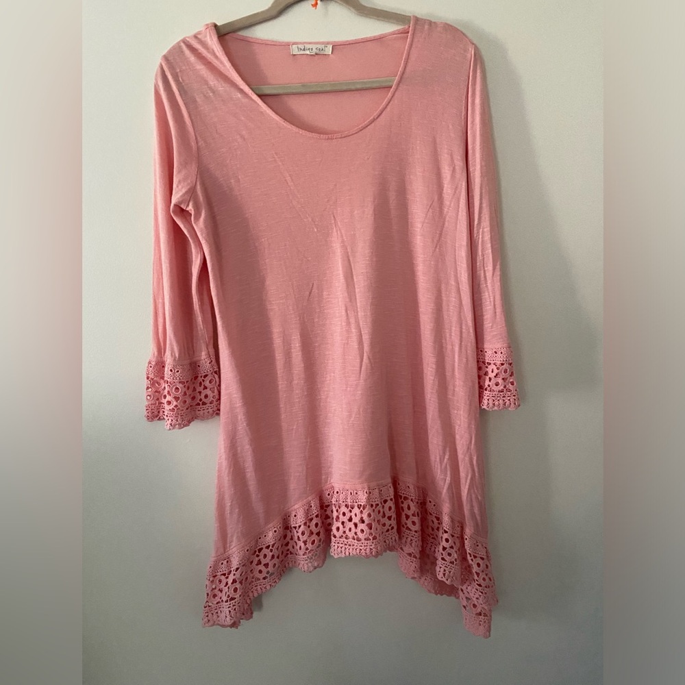 Pink Lace Trim Women's Top